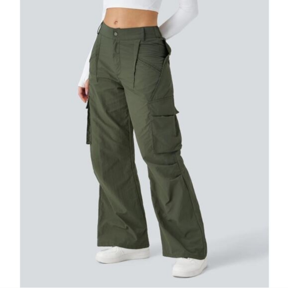 Halara Wide Leg Cargo Pants Army Green Nylon